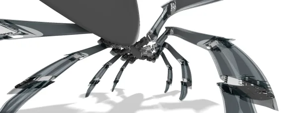 Robot spider render with legs in the foreground