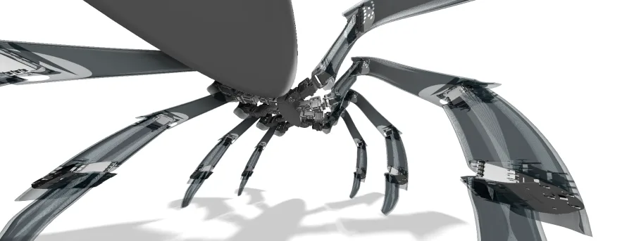 Robot spider render with legs in the foreground